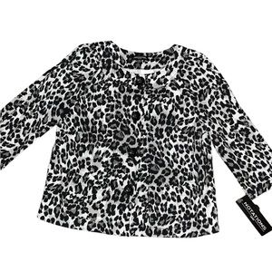 Notations NWT XS Petite Leopard Animal Print Jacket Black Gray 3/4 Sleeve Button